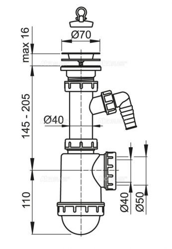 A441P -DN50/40 Сифон для мойки с нержавеющей решеткой и штуцером Alca Plast в Темрюке
