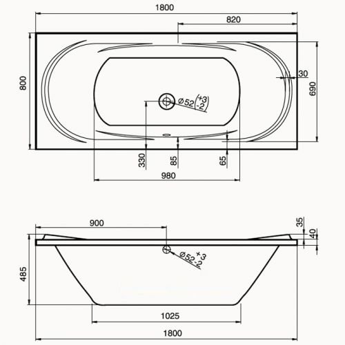 Jika Ecliptica Акриловая прямоугольная ванна 180х80, с монтажным комплектом и сифоном в Темрюке