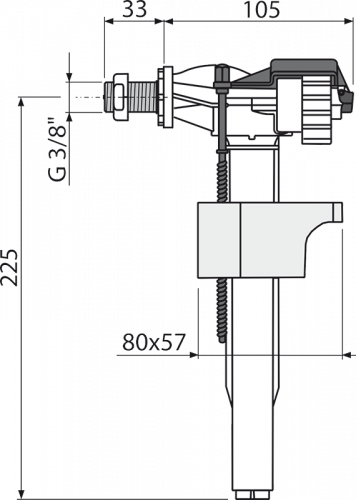 A16M-3/8" Впускной механизм с боковой подводкой и металлической резьбой для пластиковых бачков и скрытых систем инсталляции замена на А160Р-3/8“ Alca Plast в Темрюке