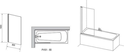 Шторка для ванны PVS1-80 сатин + Транспарент Ravak в Темрюке